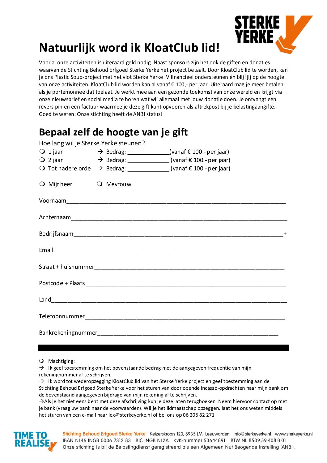 Formulier Kloatclub Sponsor pakket